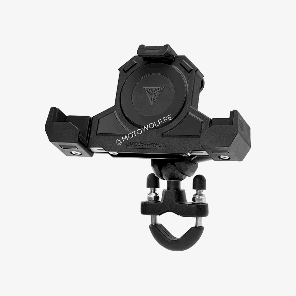 Soporte de celular con cargador inalambrico, puerto usb y sistema antivibración